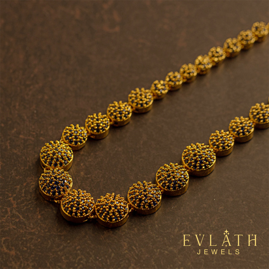 Premium Quality Gold Plated Blue Sapphire Stone Beads Studded Necklace - Evlath Jewels.